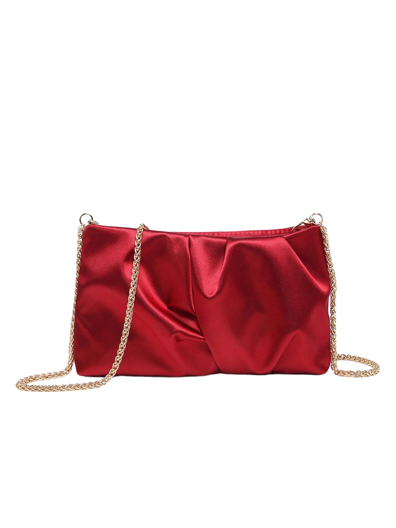 Photo 1 of ****Missing chain***GORGLITTER Women's Evening Bag Wedding Party Prom Handbag Small Dressy Formal Purse Pleated Satin Clutch Red One Size