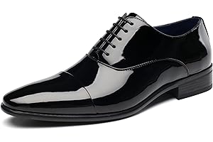DECARSDZ Mens Faux Patent Leather Classic Lace-up Formal Oxford Tuxedo Dress Shoes