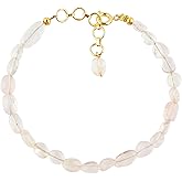 Gemimpression Handmade Bracelet – Natural Rose Quartz Tumble Beads – Emotional Healing & Self-Love – 14K Gold Plated Adjustable Chain – Dainty 8 Inch – Perfect Gift for Her