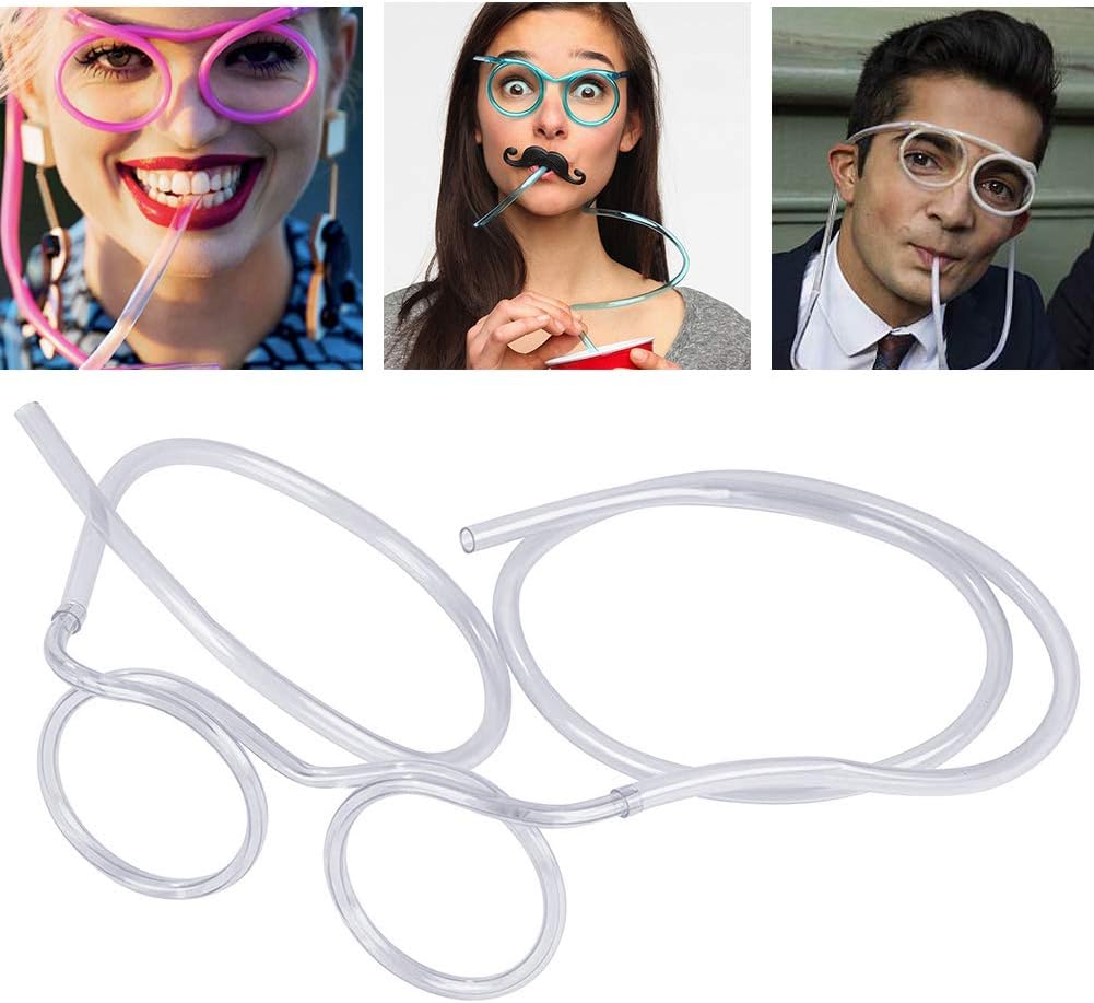 Funny straw Glasses Flexible Drinking Straw Novelty Eyeglass Frame Bar Accessories for Birthdays, Bridal Showers, Party Supplies, Favors, Game Ideas（crystal）