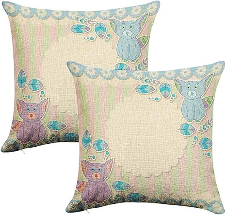 Amazon Co Jp Gey 枕カバー ひんやり クッションカバーふわふわ 45 45センチ 二枚セット 飾り用クッションカバー 青と紫のキツネとベクトルかわいいカード ソファー用背当てカバー オフィス用 座布団カバー 抱き枕カバー ホーム キッチン