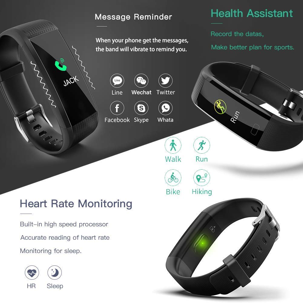 Fitness Tracker HR, Activity Tracker Watch with Heart Rate Monitor, IP68 Waterproof Smart Fitness Band with Step Counter, Calorie Counter, Pedometer Watch Black for Kids Women and Men