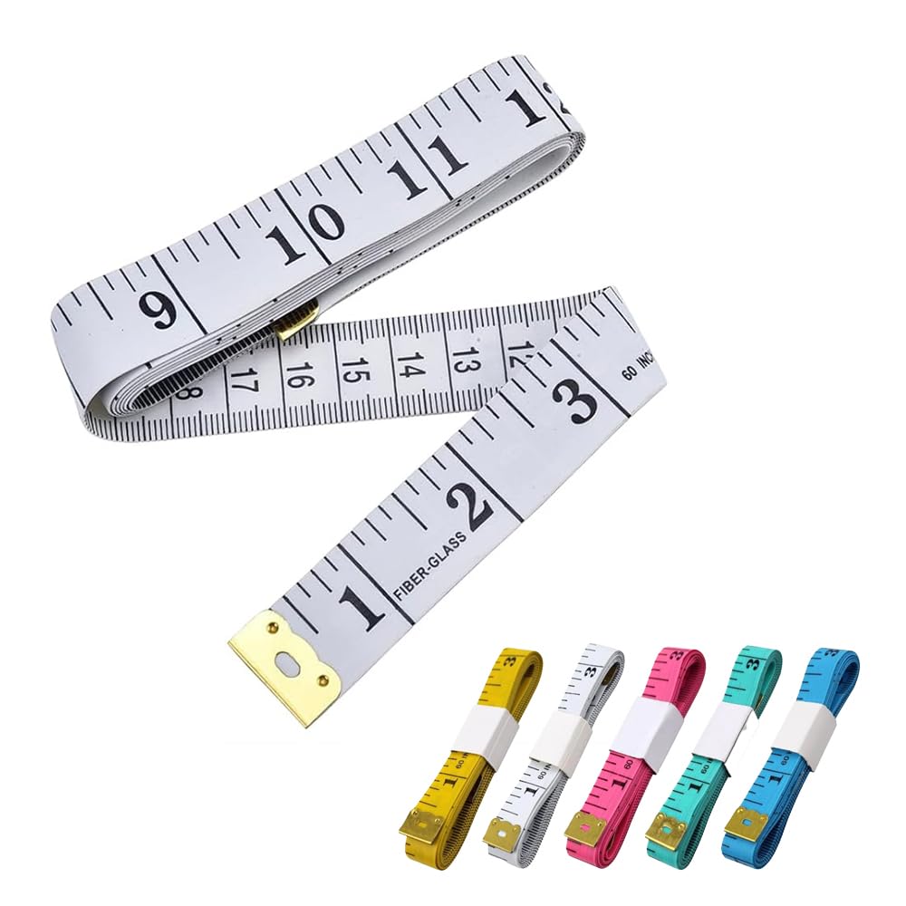AZWOOD Double Sided Measuring Tape 5pcs Waist Measuring Tape Clothes Fabric Sewing Tape Flexible Tape Measure for Body Measurement Tape - 60 inches/150cm - 5 Colors
