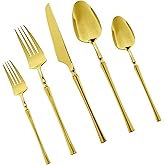 Brolifon 200pcs Gold Plastic Silverware Set, Disposable Heavy Duty Golden Plastic Cutlery Set Include 80 Forks, 80 Spoons, 40 Knives for Party, Wedding, Birthday, Catering, Dinner