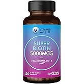 Vitamin World Super Biotin 5000 mcg. 120 Capsules, B Vitamin, Hair, Skin and Nails, Rapid-Release, Gluten Free