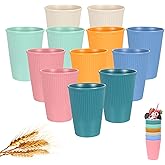 12 Pcs Wheat Straw Cups, Unbreakable Reusable Drinking Glasses, 12 Oz Dishwasher Safe Water Tumbler for Drinking Water, Juice,Milk, Soda, Coffee, 6 Colors