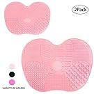 Makeup Brush Cleaning Mat, LEOKOR Makeup Brush Cleaner Mat Set of 2 Cosmetic Brush Cleaning Mat Washing Tool with Suction Cup (Pink)