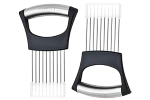 Leyatry 2 Pack Onion Slicer Holder, Stainless Steel Onion Cutter for Potato, Tomato, Vegetables, Avocados, Lemon and for Tend