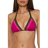 Trina Turk Womens Monaco Colorblock Triangle Bikini Top, Adjustable, Tie Back, Swimwear Separates for Women