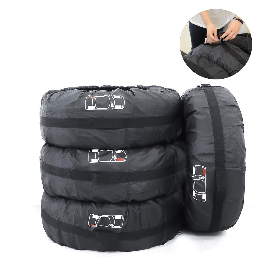 4 Pcs Tire Covers FLR 80cm/31in Diameter Adjustable Foldable Seasonal Spare Tire Cover Dust