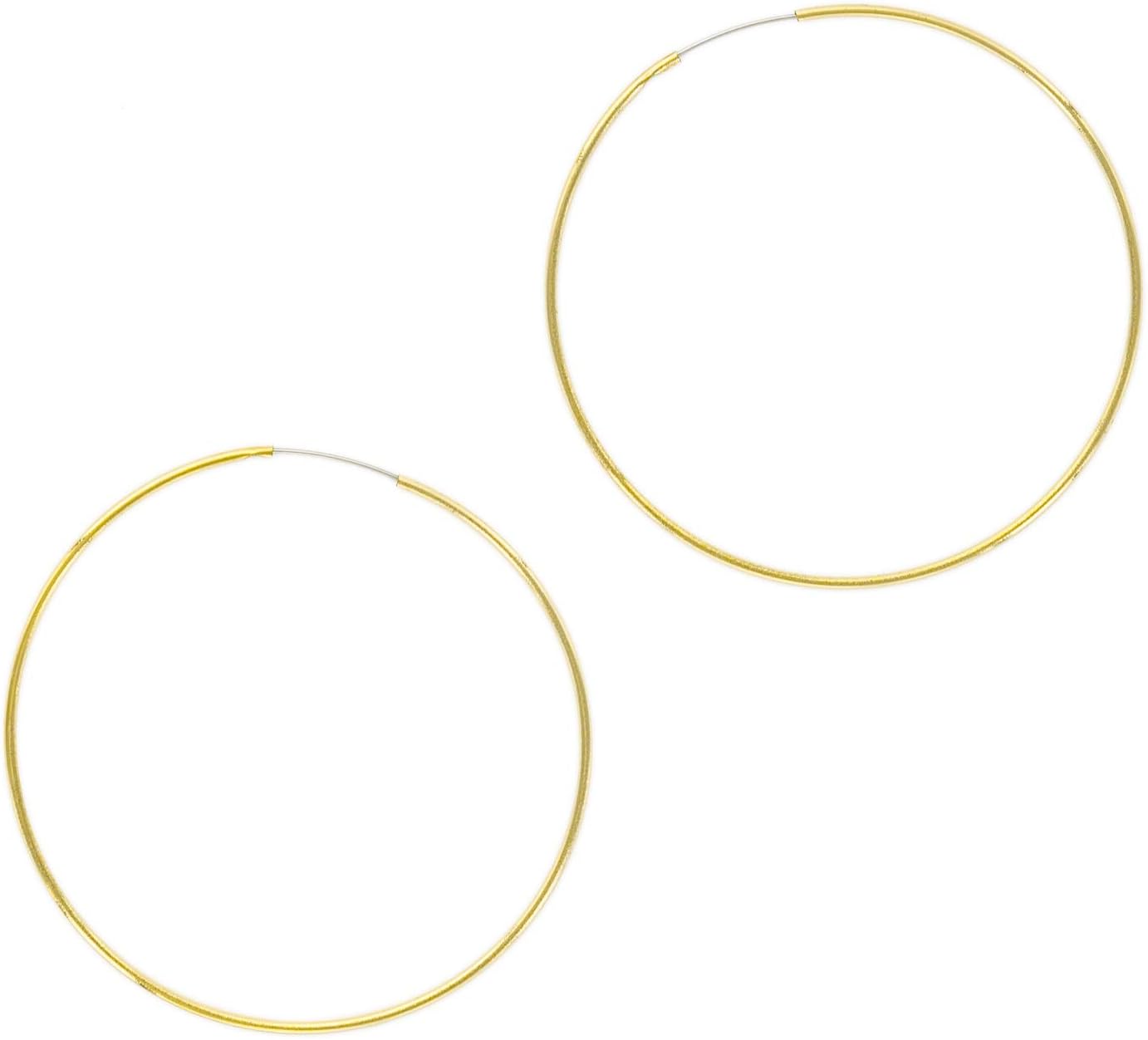 14K Gold or Rhodium Plated Thin Endless Hoop Earrings - Lightweight Wire Hoops