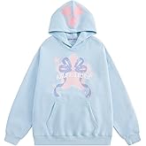 Aelfric Eden Womens Graphic Hoodies Blurring Bow Star Pullover Hoodie Unisex Oversized Y2K Cute Hooded Sweatshirt