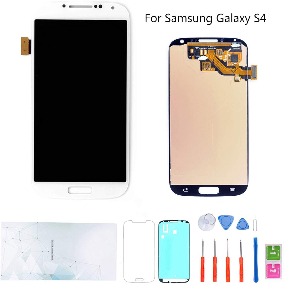 Kosuroum Screen Replacement for Samsung Galaxy S4 i9500 i9505 i337 M919 LCD Glass Display Touch Digitizer Assembly Tools (White)