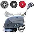 Emotor 15'' Foldable Walk Behind Hand Push Floor Scrubber Machine for Industrial Commercial Use, Upgrade Automatic Water Flow, Machine Size 32"X18"X25"(Gray)
