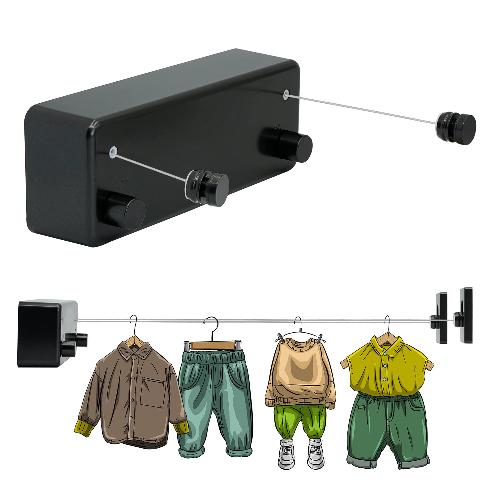 MUYIRTED Retractable Washing Line 2x4.2m Steel Core Clothes Lines For Outside, Laundry Clothesline Wall Mounted Heavy Duty, Pull Out Reel Washing Line, Outdoor And Indoor, Black