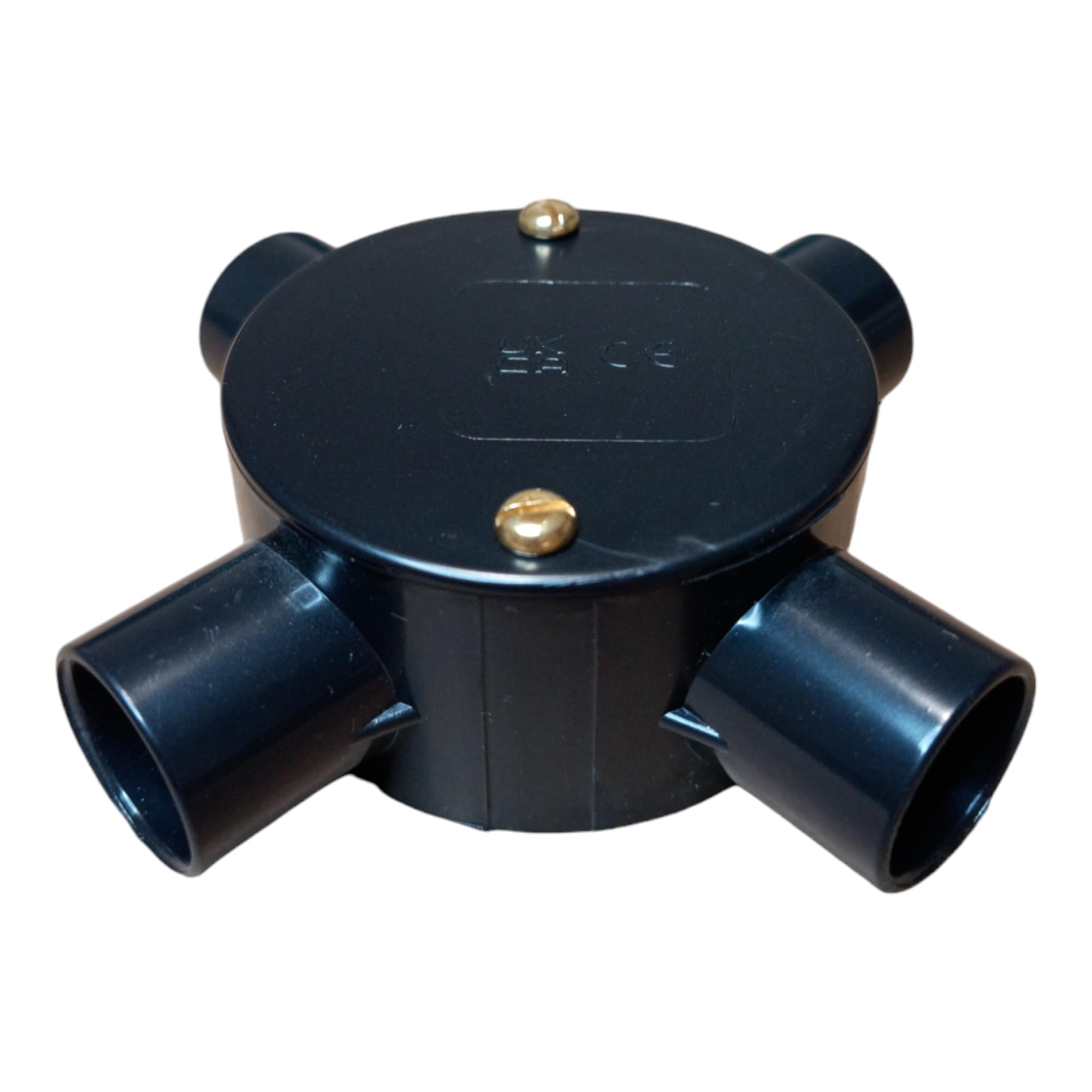 Black 20mm PVC Conduit Intersection Box 4 Way Terminal Box with Lid and Screws - Pack of 1