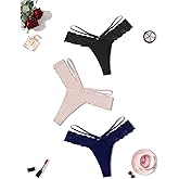Avidlove Womens Underwear Cotton Thongs Sexy Lace Bikini Panties V Shape Waistband Tangas 1-4 Packs