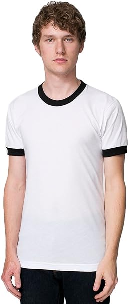 Amazon アメリカンアパレルメンズポリコットン半袖 リンガー ホワイト ブラック インナーシャツ 通販