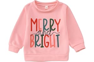 GLIGLITTR Toddler Boy Girl Christmas Sweatshirt Kid Merry And Bright Letter Shirt Baby Long Sleeve Crewneck Pullover Top