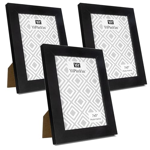 7 x 5 inch Black Picture Frames With Glass Window Set Of 3,5 x 7'' Garllery Photo Frames Width Of Frame 2.5cm,photo frame with a delicate Wooden grain texture For Wallmounted & Desk Top