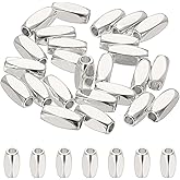PATIKIL 3x8mm Filled Spacer Beads, 25Pcs Metal Smooth Faceted Tube Tiny Loose Beads for Bracelet Jewelry Making Necklace DIY, Silver