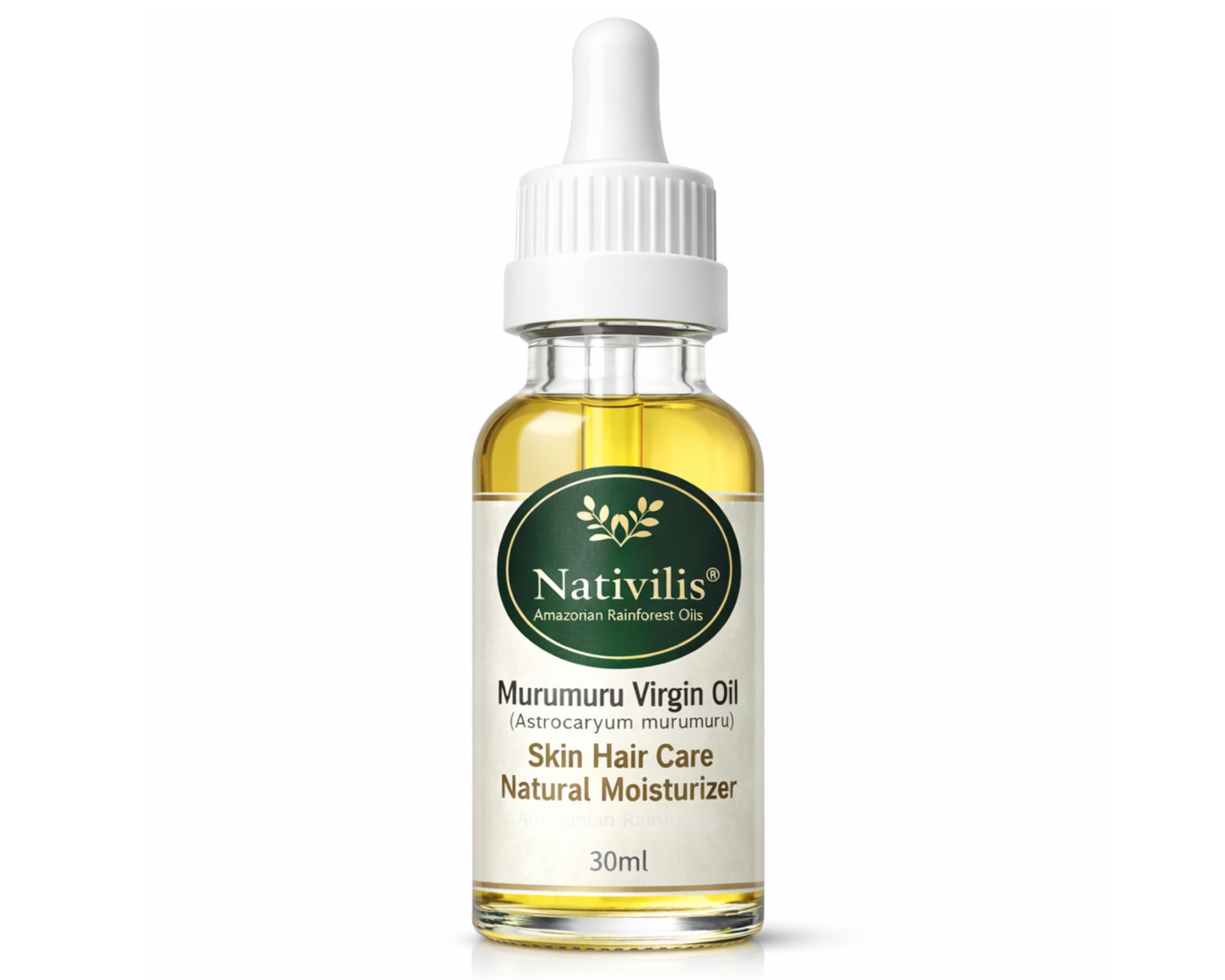 Nativilis Murumuru Virgin Oil (Astrocaryum murumuru) Amazonian Rainforest Collection – Benefits: Skin Hair Care Natural Moisturizer – Less frizzy hair - Won’t clog your pores 30ml – Copaiba properties