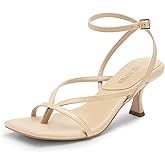 DREAM PAIRS Women's kitten Low Strappy Lace Up Heels Open Square Toe Thong Ankle Strap Heels Sexy Fashion Comfort Dress Shoes Party Sylvestra Pumps Heeled Sandals