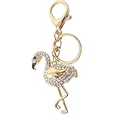 Honbay 1PCS Rhinestone Flamingo Keychain Sparkling Bird Keyring Decor Pendant in A Box for Bag Purse Wallet (Silver)