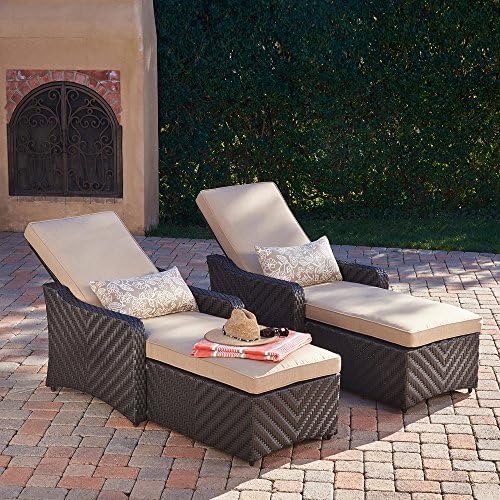 Chaise Lounge 2-Pack Valencia Collection Featuring a Two Adjustable Position Backrest, All-Weather Woven Resin Wicker with Sunbrella Fabric, Brown, Perfect Addition for Poolsides