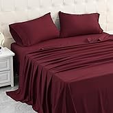 MICORAL King Bed Sheets Set, Soft Breathable Bedding Sheet Set, Sheets Set with 16" Deep Pocket Design (4 Pieces, King, Wine Red)