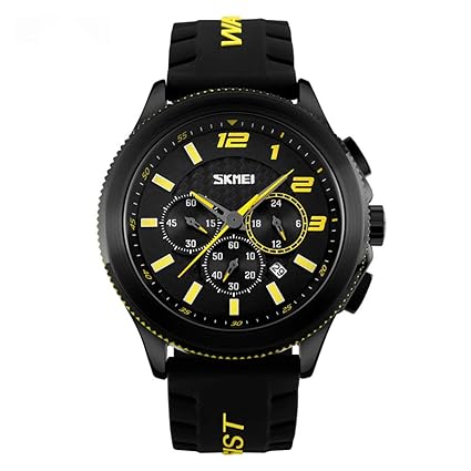 Skmei 9136 Chronograph Waterproof Silicone Strap Wristwatch for Men - Black Yellow