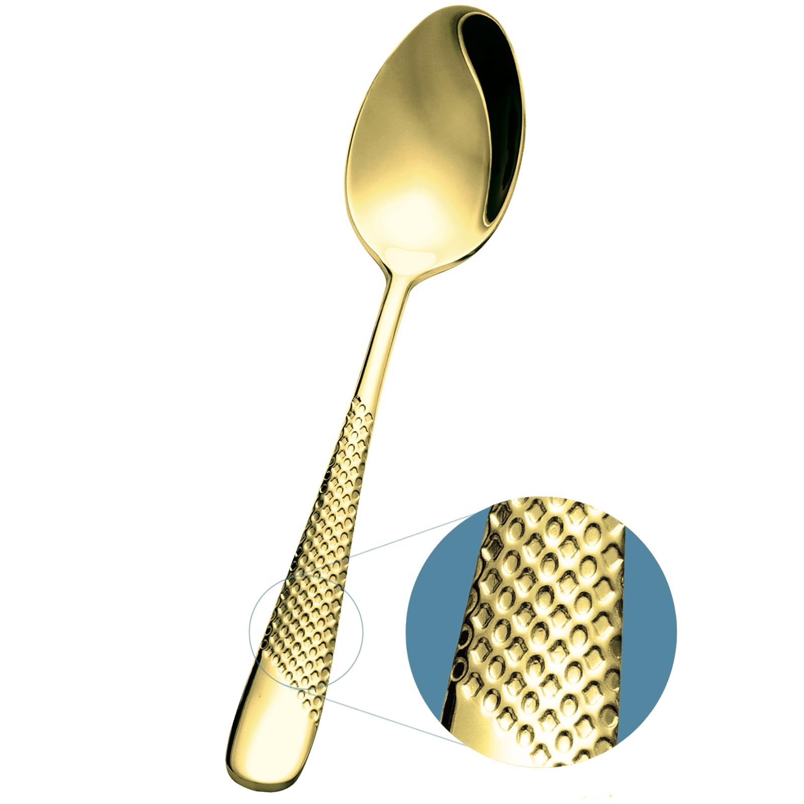 Xideman® Premium Hammered Cutlery Dinner Spoons (20.2cm), 18/10 Stainless Steel Fine Soup Spoons Set of 6, Tablespoons for Home, Kitchen or Restaurant, Dishwasher Safe (Champagne Gold)