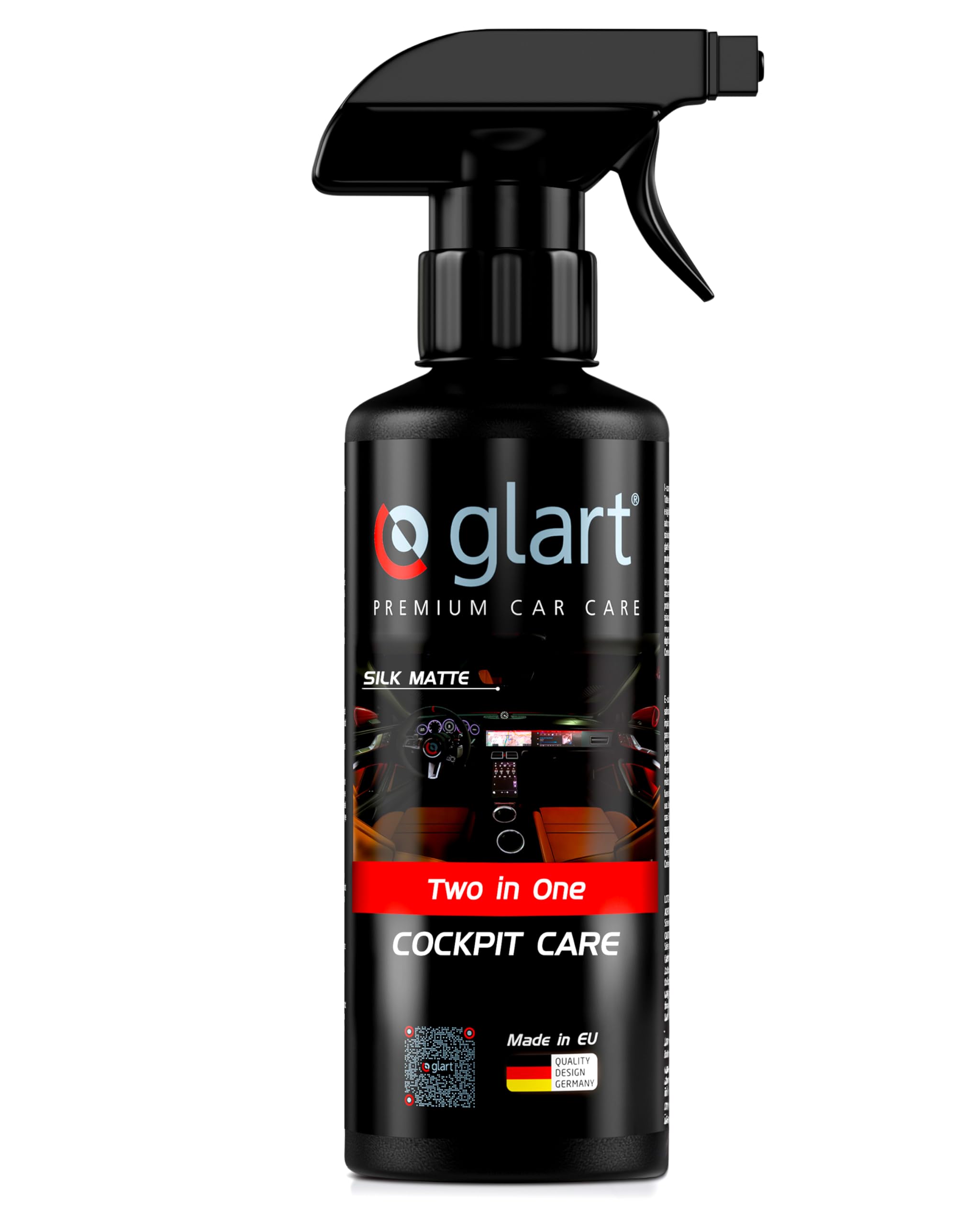 Glart 45CP Cockpit Care 500ml - for car interior plastics - satin finish, UV protection, odorless - anti-static and nourishing - for cockpit, door panels, center console.