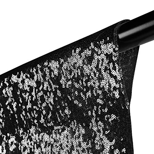 2PCS 2x8FT Sequin Backdrop Photography Background Curtain for Party Decoration (2FT x 8FT 2PCS, Black)