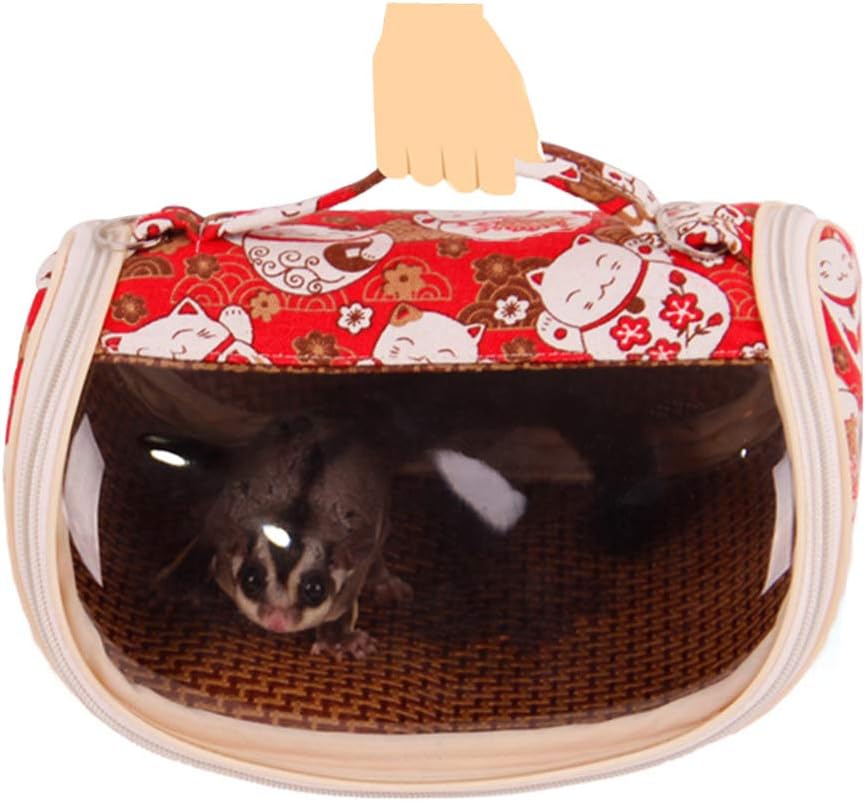 Anxyuan Hamster Carrier Hedgehog Outgoing Bag Small Animal Portable Travel Carry Pouch Rats Sugar Glider Chinchillas Breathable Transparent Handbag Soft Sided Bag with Rattan Mat