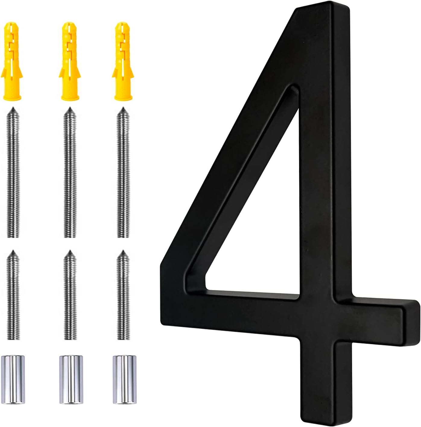 Address Signs - 6 Inch Modern House Numbers Floating House Street Home Address Number For House With Reflective Finish Black Floating Mount Or Flush Mount Zinc Alloy Black House Number For Outside 6 Inch Number 4