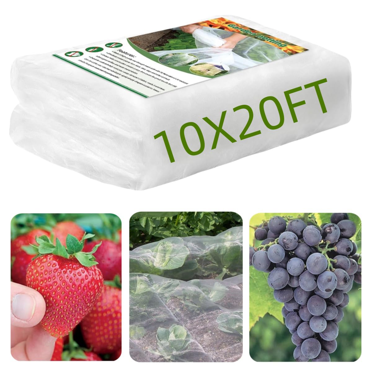 Garden Insect Netting, Fine Mesh Garden Mosquito Bug Net for Vegetables, Flowers, Fruits, Plants (10x20FT)