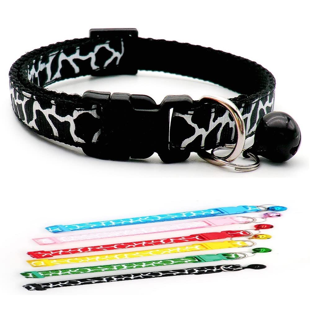 Small Dog Puppy Pet Collar Zebra Giraffe Animal Print Design with Bell Nylon Adjustable Size 19-32cm Black