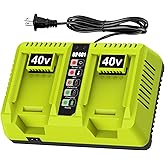 Dual Port OP401 Fast Charger Compatible with Ryobi 40V Battery OP4015 OP4026 OP4050 OP4060 Replacement Ryobi Charger 40V