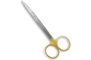 SURGICAL ONLINE Tungsten Carbide Iris Lab Scissors, 4.5 Straight - Gold Finger Ring Handle, 5X Stronger than Stainless Steel