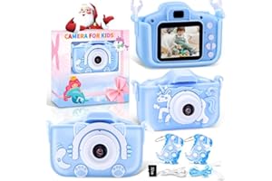 Pistroy Kids Camera, Toddler Camera Toys, 2 Protective Silicone Cover for HD Digital Camera, Birthday Gifts for Kids, Boys and Girls Age 3-12, Includes 32GB SD Card (Blue)