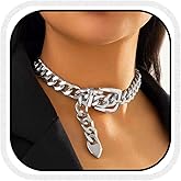 COSYDAYS Silver Chunky Choker Necklace Metal Belt Necklace Thick Cuban Chain Jewelry for Women