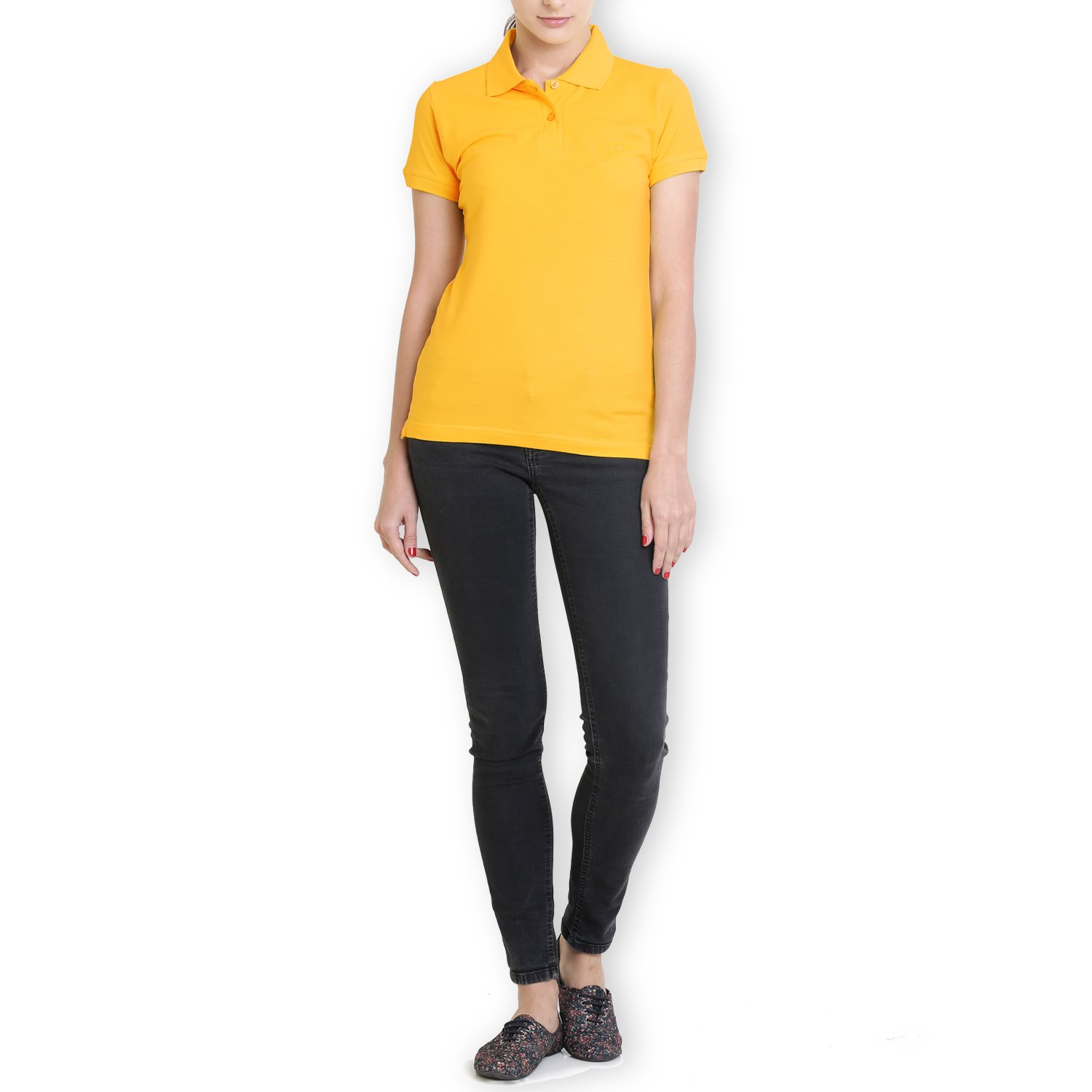 polo nation women's cotton polo t-shirt (yellow)