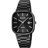 Gosasa Men’s Minimalist Square Quartz Watch Fashion Business Casual Analog Wristwatch Waterproof Ultra Thin Stainless Steel Band with Date Display Gift for Men Women