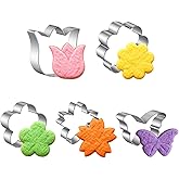 5 Pcs Flower Cookie Cutter Set, Spring Cookie Cutters Set for Baking Spring Summer Flowers Cookie Cutters 3 Inches Stainless Steel Rose Sunflower Tulip Daisy Flower Butterfly Christmas DIY