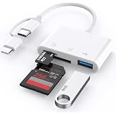 SD Card Reader for iPhone iPad, Built-in Lightning USB-C Dual Port SD Card Adapter with SD MicroSD USB 3 Slots Trail Camera Memory Card Viewer, No App Required, Plug and Play