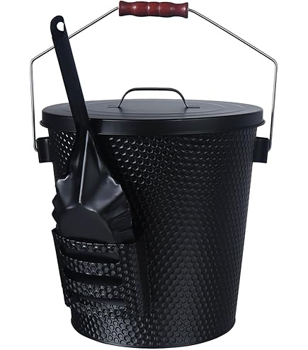 AB Tools Seau à Cendres En Métal De 12 Litres Avec Couvercle Pour Cheminée, Support Pour Charbon