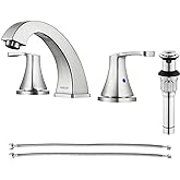 PARLOS Widespread Double Handles Bathroom Faucet with Pop Up Drain and cUPC Faucet Supply Lines, Brushed Nickel, Doris 14172