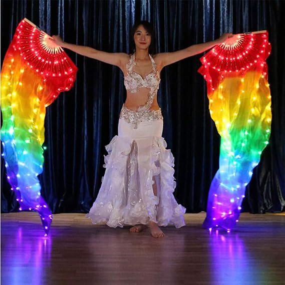 MONAFILTER Rainbow Belly Dance LED Fans with 126 LED Lamps Rechargable