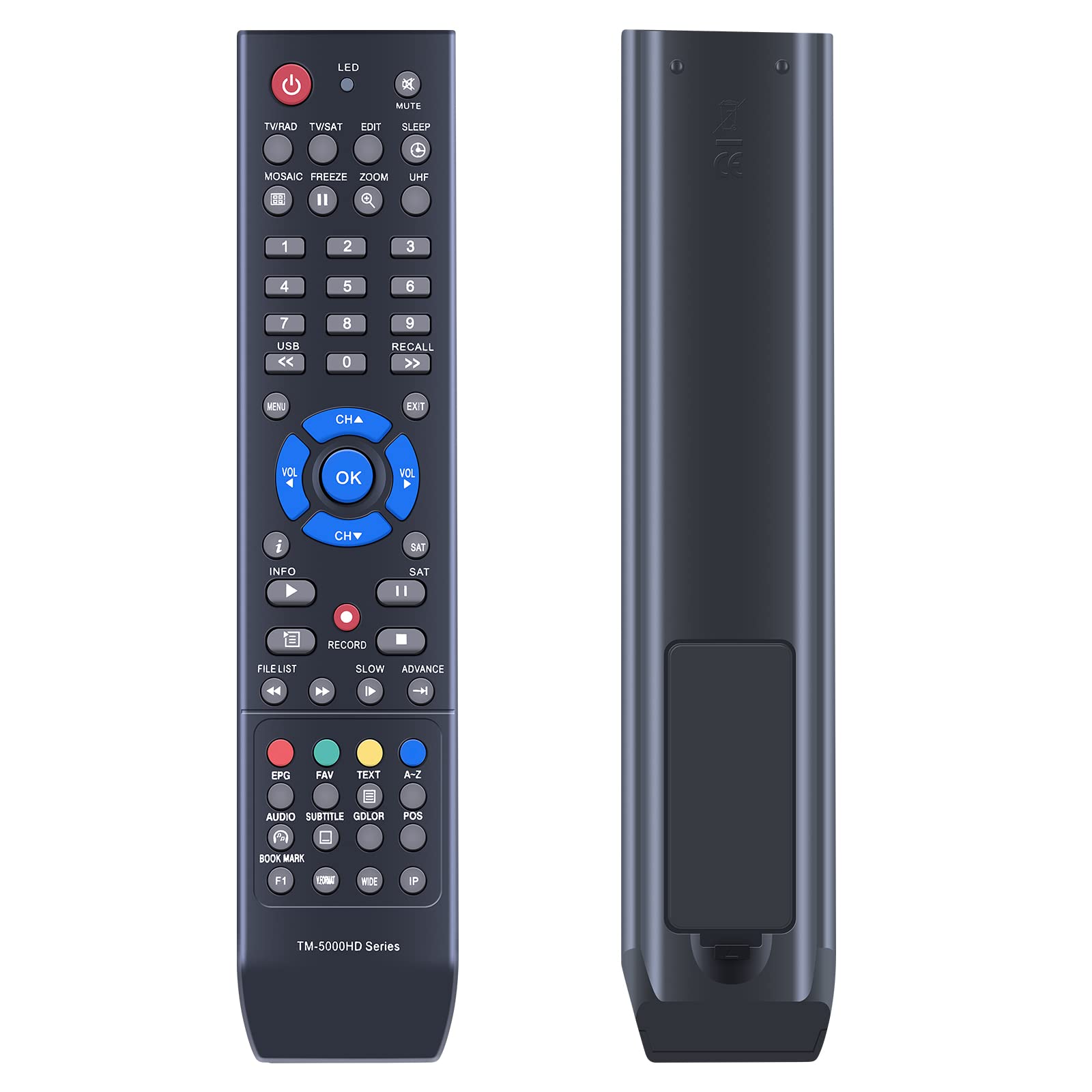 TCNOUMT TM-5000HD Remote Control Applicable for Technomate TV TM-5000HD Series TM-5402HD M2 M3 CI Super+, TM-5402 Series Digital Satellite Receiver Replaced